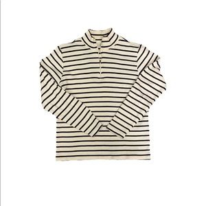 L.L. Bean Women's Cotton Pullover, Long-Sleeve Quarter-Zip - Cream/Navy Medium